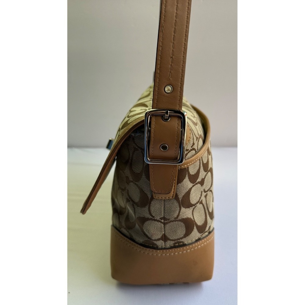 Coach F13066 Hamptons Turnlock Flap Brown Signature Leather Shoulder Bag Y2K - Picture 6 of 16